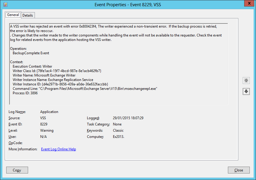 The case of failed VSS backups on Windows Server 2012 with 